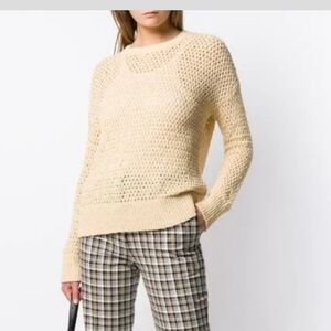 Theory Cream Open-Knit Scoop Neck Sweater